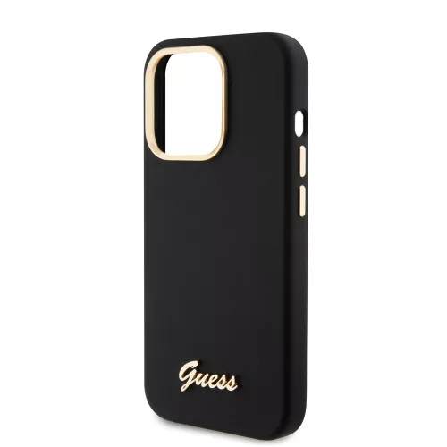 Guess - Szilikon Fém Logó Felirat és Kerettel (GUHCP15LSMBSLK) - iPhone 15 Pro - Fekete