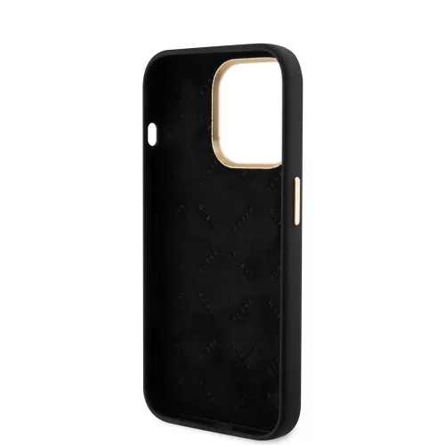 Guess - Szilikon Fém Logó Felirat és Kerettel (GUHCP15LSMBSLK) - iPhone 15 Pro - Fekete