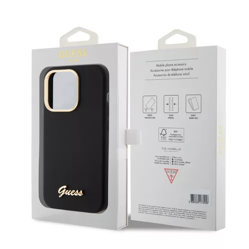 Guess - Szilikon Fém Logó Felirat és Kerettel (GUHCP15LSMBSLK) - iPhone 15 Pro - Fekete