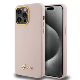   Guess - Silicone Script Metal Logo & Frame (GUHCP15LSMBSLP) - iPhone 15 Pro - Light Pink
