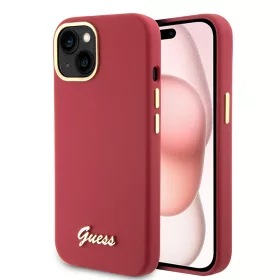   Guess - Szilikon Fém Logó Felirat és Kerettel (GUHCP15SSMBSLM) - iPhone 15 - Piros