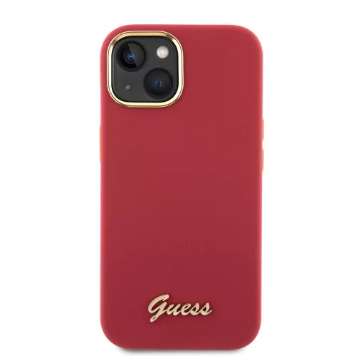 Guess - Szilikon Fém Logó Felirat és Kerettel (GUHCP15SSMBSLM) - iPhone 15 - Piros