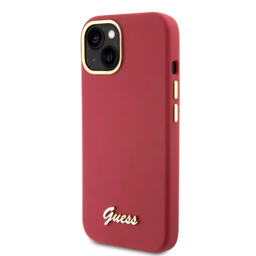 Guess - Szilikon Fém Logó Felirat és Kerettel (GUHCP15SSMBSLM) - iPhone 15 - Piros
