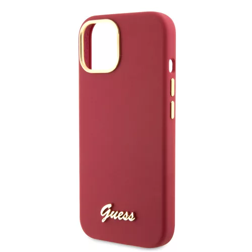 Guess - Szilikon Fém Logó Felirat és Kerettel (GUHCP15SSMBSLM) - iPhone 15 - Piros