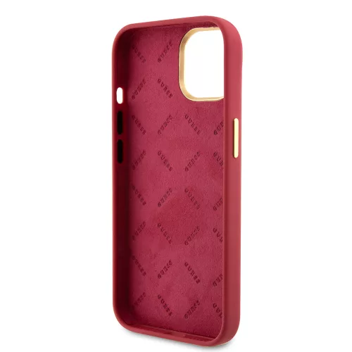 Guess - Szilikon Fém Logó Felirat és Kerettel (GUHCP15SSMBSLM) - iPhone 15 - Piros