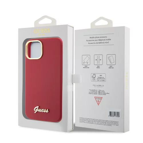Guess - Szilikon Fém Logó Felirat és Kerettel (GUHCP15SSMBSLM) - iPhone 15 - Piros