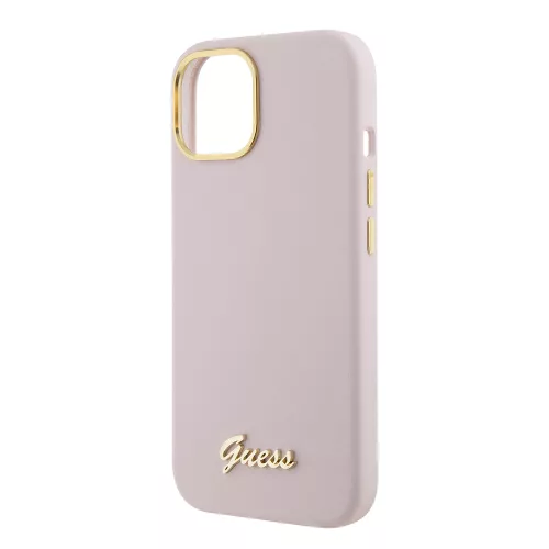 Guess - Szilikon Fém Logó Felirat és Kerettel (GUHCP15SSMBSLP) - iPhone 15 - Világos Rózsaszín