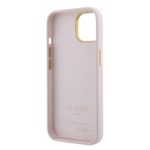 Guess - Szilikon Fém Logó Felirat és Kerettel (GUHCP15SSMBSLP) - iPhone 15 - Világos Rózsaszín