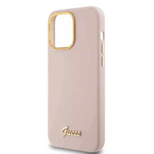 Guess - Szilikon Fém Logó Felirat és Kerettel (GUHCP15XSMBSLP) - iPhone 15 Pro Max - Világos Rózsaszín