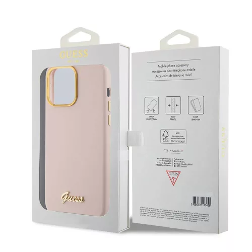 Guess - Szilikon Fém Logó Felirat és Kerettel (GUHCP15XSMBSLP) - iPhone 15 Pro Max - Világos Rózsaszín