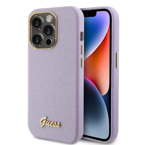 Guess - Csillámos Fényes Felirat (GUHCP15LPGMCSL) - iPhone 15 Pro - Világos Lila