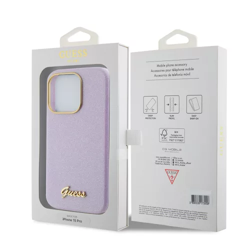 Guess - Csillámos Fényes Felirat (GUHCP15LPGMCSL) - iPhone 15 Pro - Világos Lila