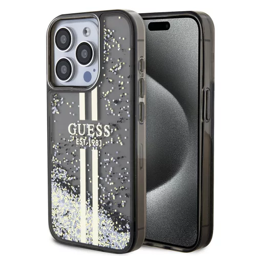 Guess - Folyékony Csillámos Arany Csíkos (GUHCP15LLFCSEGK) - iPhone 15 Pro - Fekete