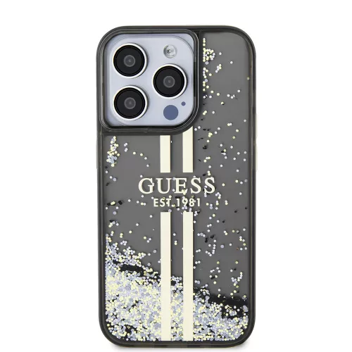 Guess - Folyékony Csillámos Arany Csíkos (GUHCP15LLFCSEGK) - iPhone 15 Pro - Fekete