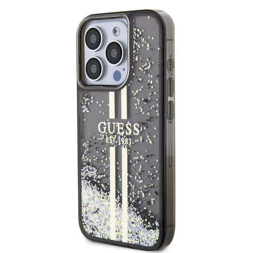 Guess - Folyékony Csillámos Arany Csíkos (GUHCP15LLFCSEGK) - iPhone 15 Pro - Fekete