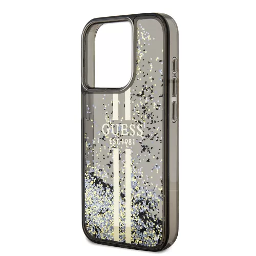 Guess - Folyékony Csillámos Arany Csíkos (GUHCP15LLFCSEGK) - iPhone 15 Pro - Fekete