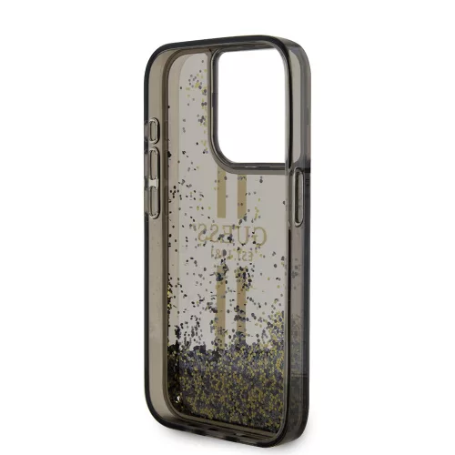 Guess - Folyékony Csillámos Arany Csíkos (GUHCP15LLFCSEGK) - iPhone 15 Pro - Fekete