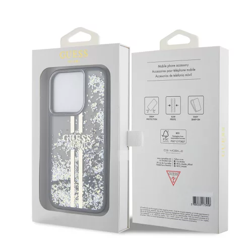 Guess - Folyékony Csillámos Arany Csíkos (GUHCP15LLFCSEGK) - iPhone 15 Pro - Fekete
