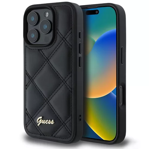 Guess - Steppelt Fém Logó (GUHCP16LPSQSQSK) - iPhone 16 Pro - Fekete