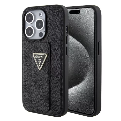 Guess - Kitámasztós 4G Háromszög Strassz (GUHCP15LPGS4TDK) - iPhone 15 Pro - Fekete