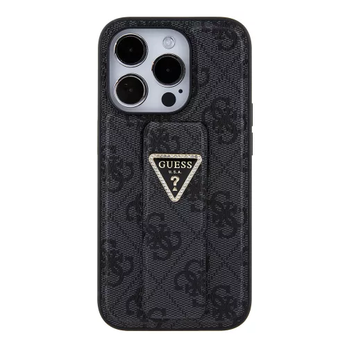 Guess - Kitámasztós 4G Háromszög Strassz (GUHCP15XPGS4TDK) - iPhone 15 Pro Max - Fekete