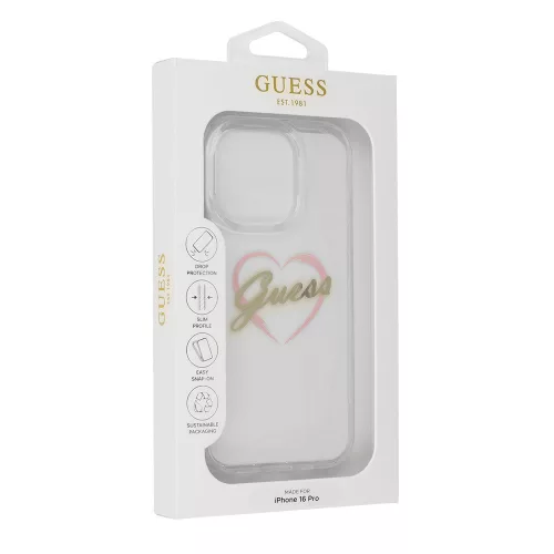 Guess - Keménytok IML Szíves (GUHCP16XHCHGSPT) - iPhone 16 Pro Max - Átlátszó