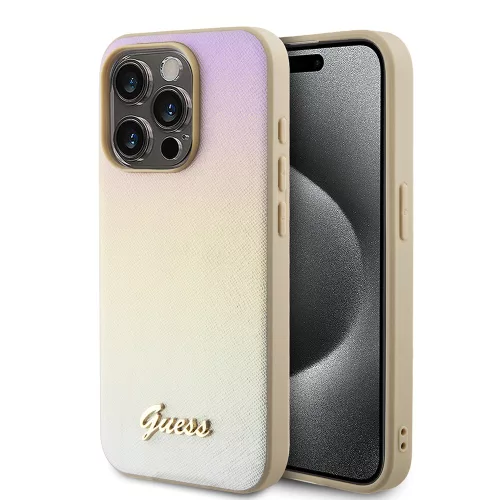 Guess - Saffiano Gyöngyházfényű Felirat (GUHCP15LPSAIRSD) - iPhone 15 Pro - Arany