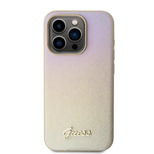 Guess - Saffiano Gyöngyházfényű Felirat (GUHCP15LPSAIRSD) - iPhone 15 Pro - Arany