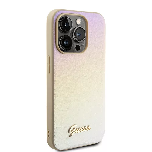 Guess - Saffiano Gyöngyházfényű Felirat (GUHCP15LPSAIRSD) - iPhone 15 Pro - Arany