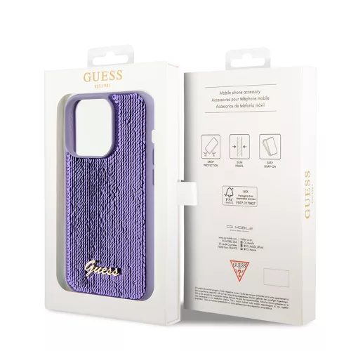 Guess - Flitteres Fém Felirat (GUHCP15LPSFDGSU) - iPhone 15 Pro - Lila