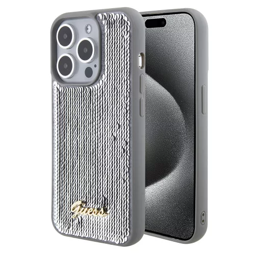Guess - Flitteres Fém Felirat (GUHCP15XPSFDGSS) - iPhone 15 Pro Max - Ezüst