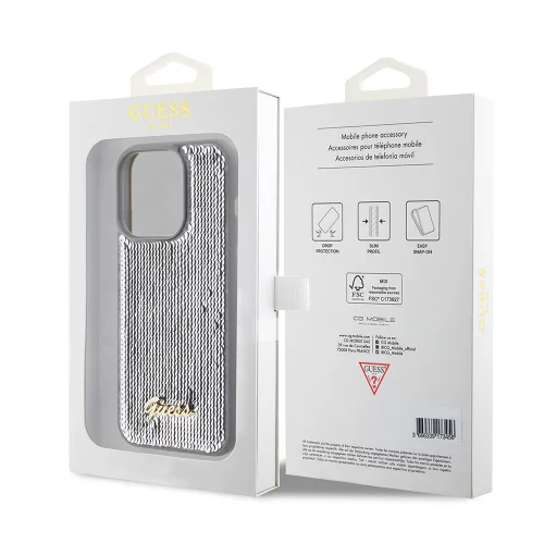 Guess - Flitteres Fém Felirat (GUHCP15XPSFDGSS) - iPhone 15 Pro Max - Ezüst