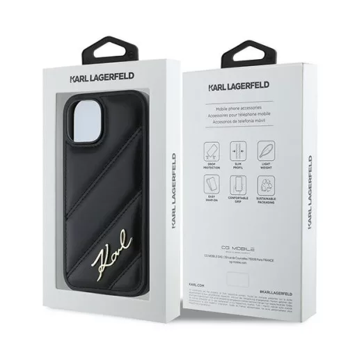 Karl Lagerfeld - Diagonal Quilted Script (KLHCP15SPQDSMGK) - iPhone 15 - Black