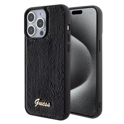 Guess - Flitteres Fém Felirat (GUHCP15XPSFDGSK) - iPhone 15 Pro Max - Fekete