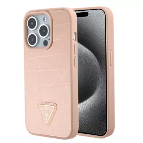   Guess - Krokodilbőr Mintás Háromszög Fém Logó (GUHCP15XPCRTHCP) - iPhone 15 Pro Max - Rózsaszín