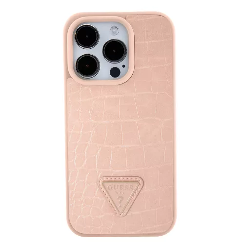 Guess - Krokodilbőr Mintás Háromszög Fém Logó (GUHCP15XPCRTHCP) - iPhone 15 Pro Max - Rózsaszín