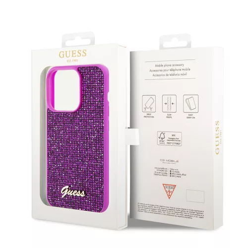 Guess - Disco Fém Felirat (GUHCP15LPMSDGSF) - iPhone 15 Pro - Fukszia