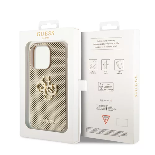Guess - Perforált Bőr 4G (GUHCP15LPSP4LGD) - iPhone 15 Pro - Arany