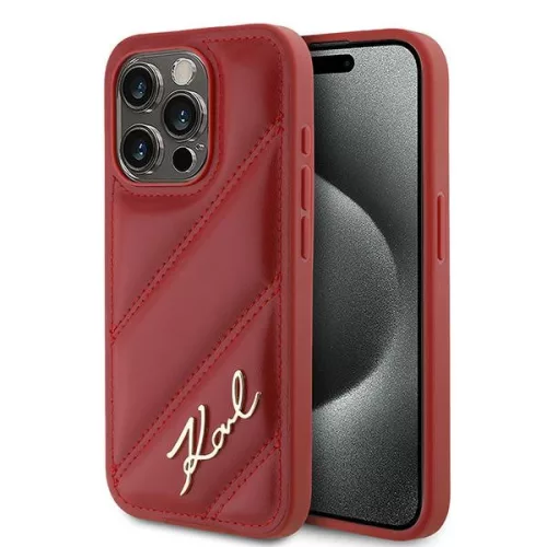 Karl Lagerfeld - Diagonal Quilted Script (KLHCP15LPQDSMGR) - iPhone 15 Pro - Red