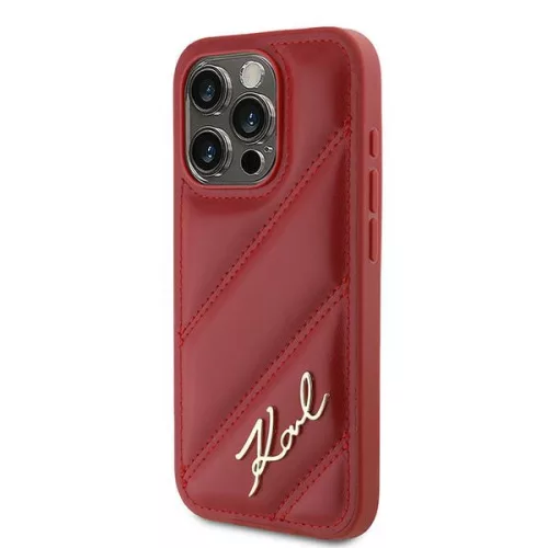 Karl Lagerfeld - Diagonal Quilted Script (KLHCP15LPQDSMGR) - iPhone 15 Pro - Red