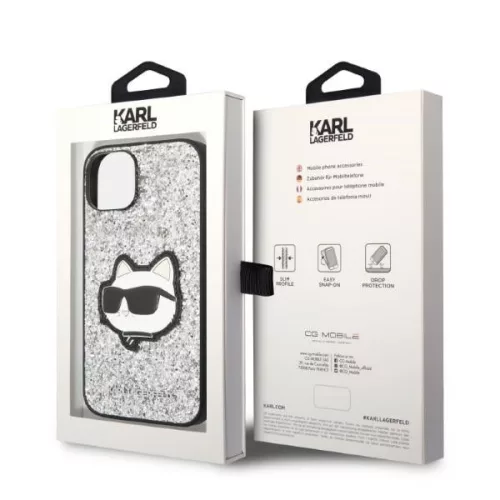 Karl Lagerfeld - Hardcase Glitter (KLHCP14MG2CPS) - iPhone 14 Plus - Silver Choupette Patch