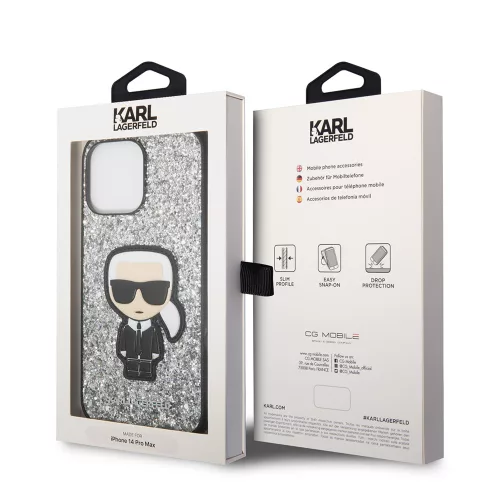 Karl Lagerfeld - Hardcase Glitter (KLHCP14XGFKPG) - iPhone 14 Pro Max - Silver Flakes Ikonik
