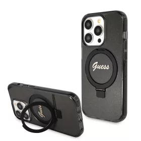   Guess - Gyűrűs Tartó Csillámos Felirat MagSafe (GUHMP15LHRSGSK) - iPhone 15 Pro - Fekete