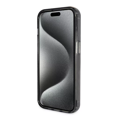 Guess - Gyűrűs Tartó Csillámos Felirat MagSafe (GUHMP15LHRSGSK) - iPhone 15 Pro - Fekete