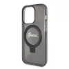 Guess - Gyűrűs Tartó Csillámos Felirat MagSafe (GUHMP15LHRSGSK) - iPhone 15 Pro - Fekete