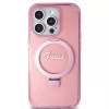 Guess - Gyűrűs Tartó Csillámos Felirat MagSafe (GUHMP15LHRSGSP) - iPhone 15 Pro - Rózsaszín