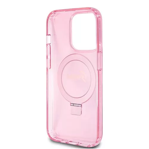 Guess - Gyűrűs Tartó Csillámos Felirat MagSafe (GUHMP15LHRSGSP) - iPhone 15 Pro - Rózsaszín