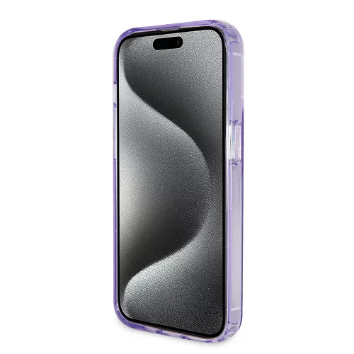 Guess - Ring Stand Script Glitter MagSafe - iPhone 15 Pro (GUHMP15LHRSGSU) - Purple