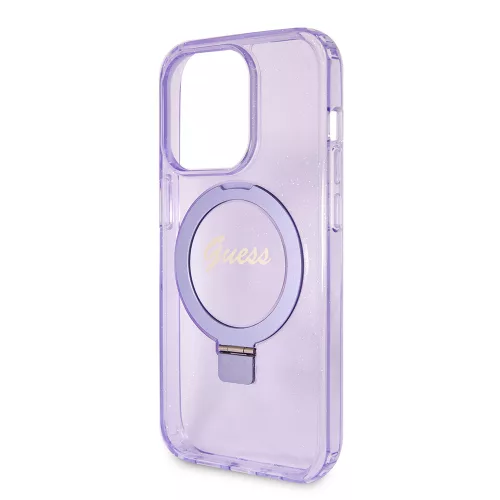 Guess - Ring Stand Script Glitter MagSafe - iPhone 15 Pro (GUHMP15LHRSGSU) - Purple