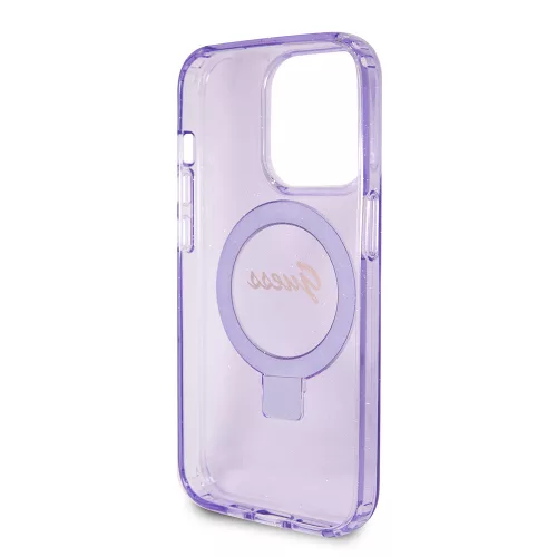 Guess - Ring Stand Script Glitter MagSafe - iPhone 15 Pro (GUHMP15LHRSGSU) - Purple
